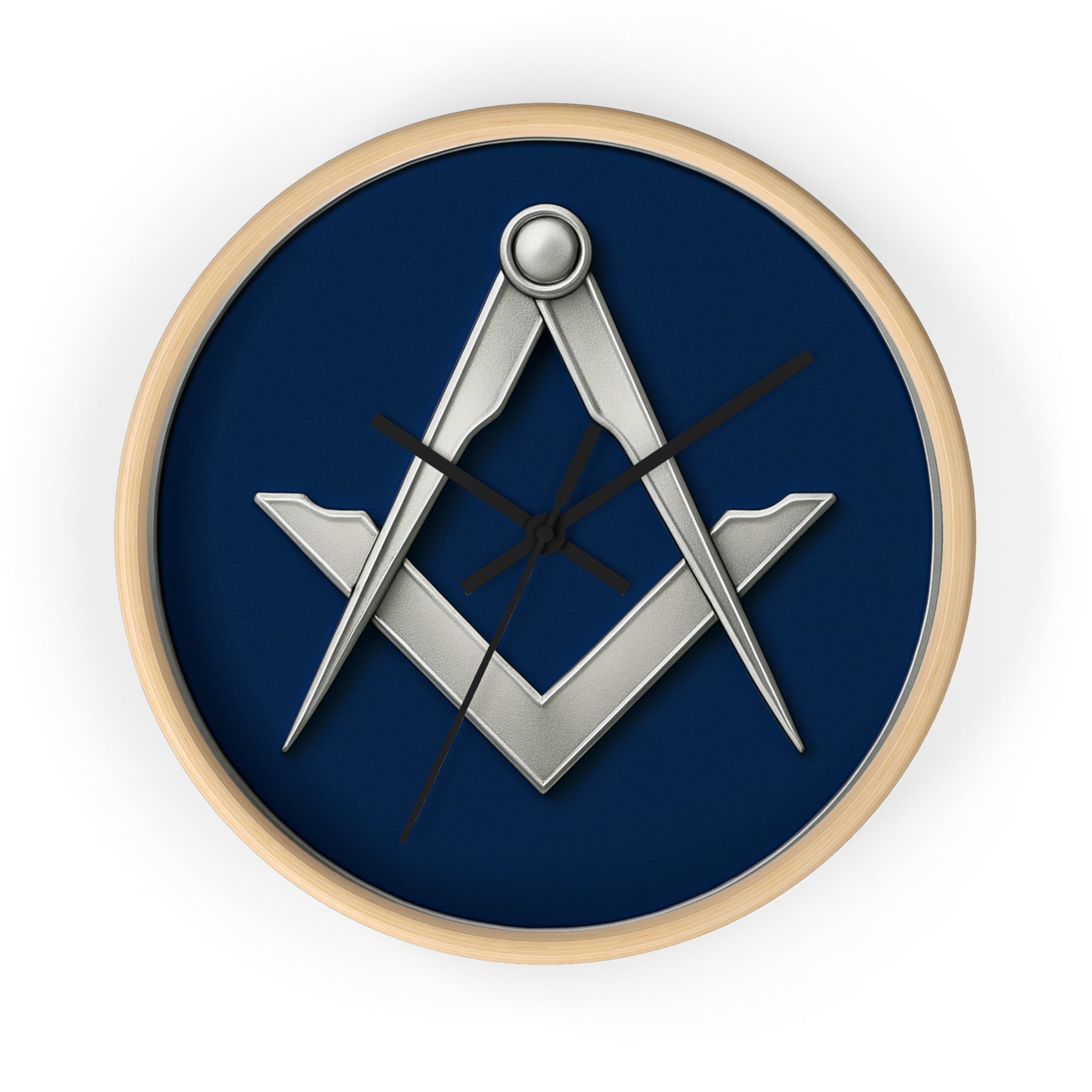 Master Mason Blue Lodge Clock - Minimalist Square & Compass in Wooden Frame - Bricks Masons