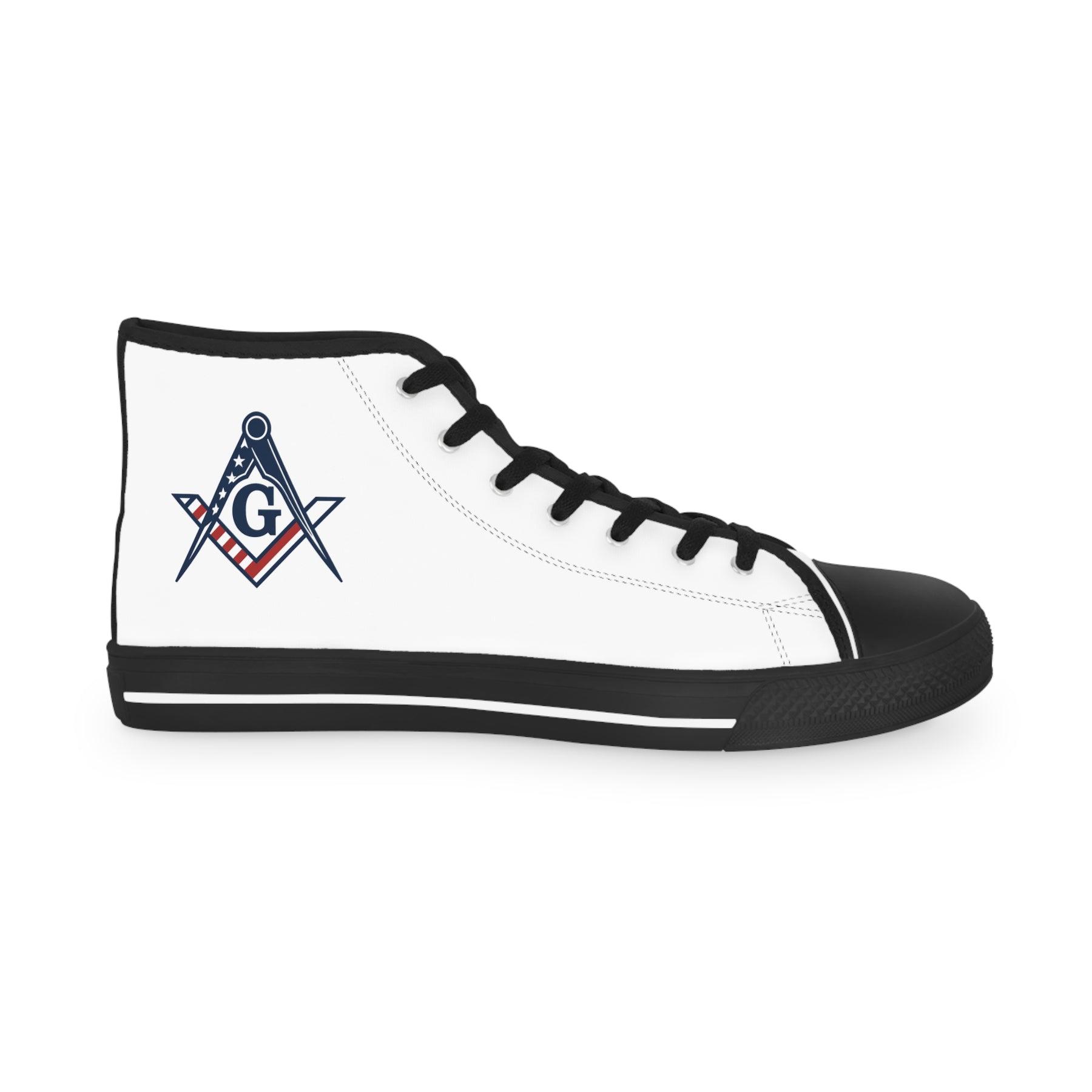 Master Mason Blue Lodge Sneaker - High Top Black & White Sole with USA FLAG S&C G - Bricks Masons