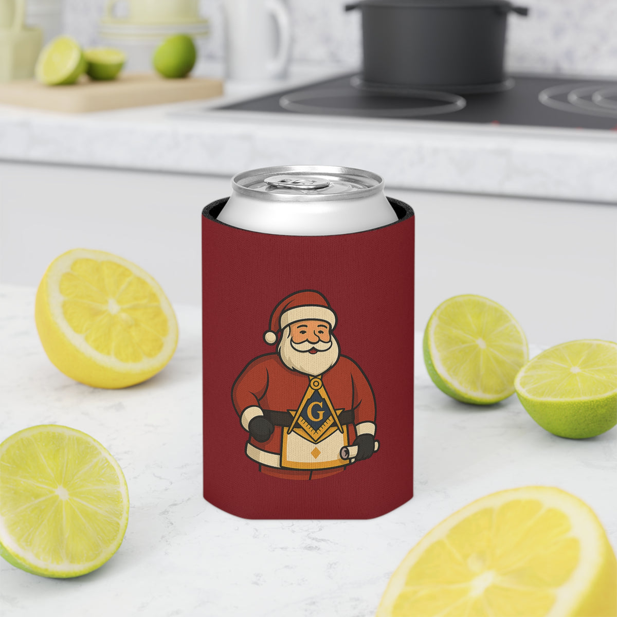 Master Mason Blue Lodge Can Cooler - Square & Compass G Christmas Edition - Bricks Masons