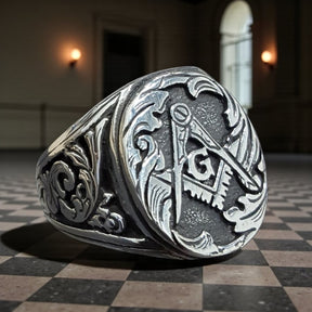 Master Masonic Chiseled Ring in Silver Freemasonry Art 85 - Bricks Masons