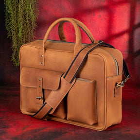 33rd Degree Scottish Rite Briefcase - Wings Down Brown Leather - Bricks Masons