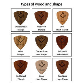 Master Mason Blue Lodge Guitar Pick - Various Wood Colors & Shapes - Bricks Masons