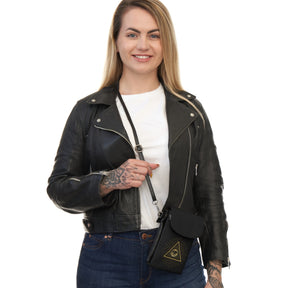 Eye of Providence Cell Phone Wallet - Black & Gold Microfiber Leather - Bricks Masons