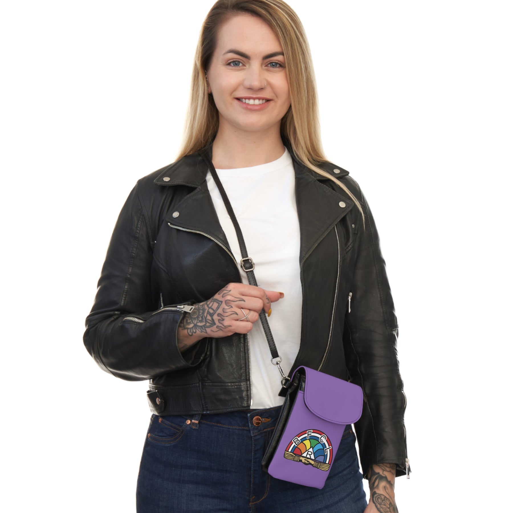 International Order of The Rainbow For Girls Cell Phone Wallet - Purple Microfiber Leather - Bricks Masons