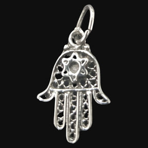 Hand of Fatima Hamsa Star of David Pendant Silver 2 Cm Art 964 - Bricks Masons