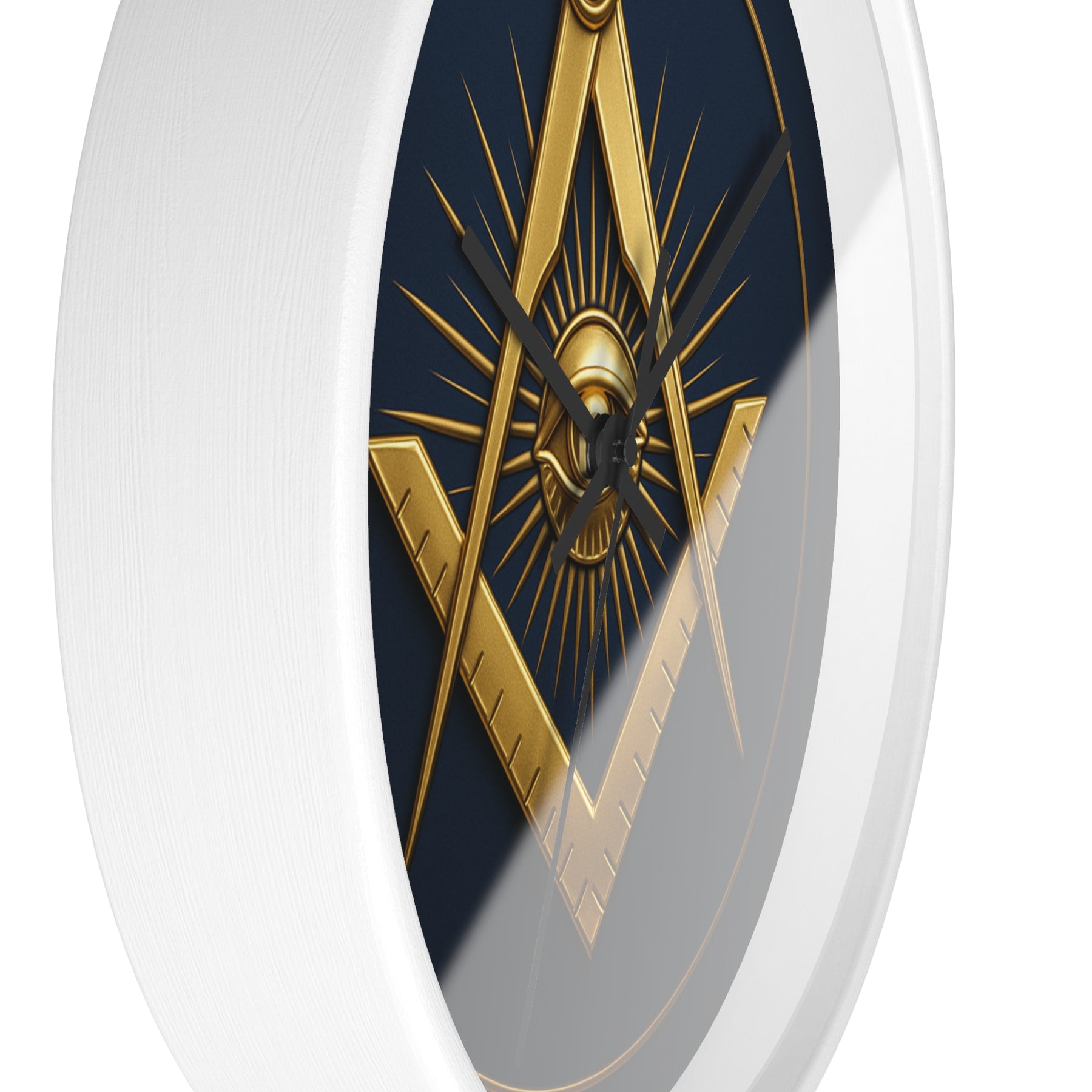 Master Mason Blue Lodge Clock - Wood Frame with Eye Square & Compass Symbol - Bricks Masons