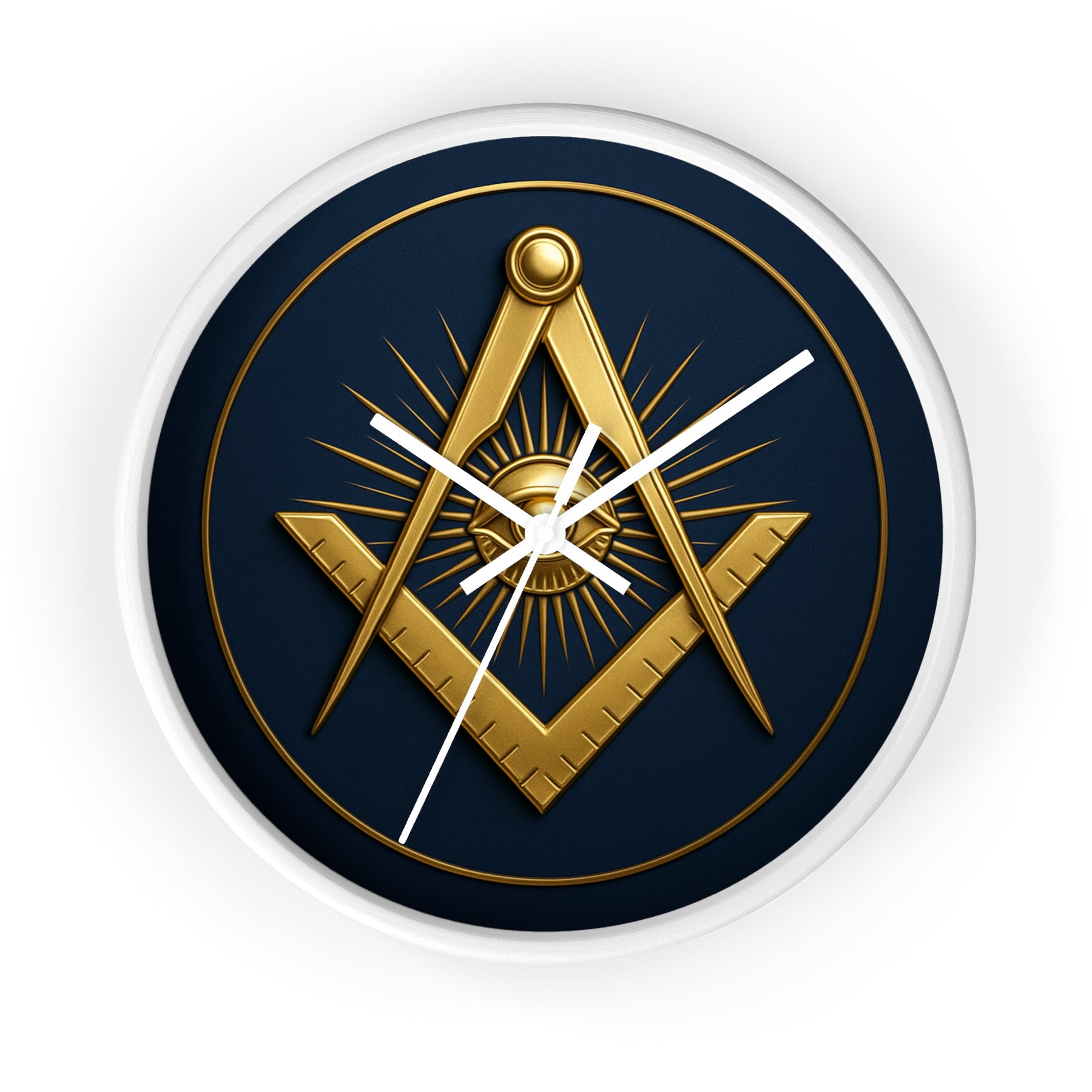 Master Mason Blue Lodge Clock - Wood Frame with Eye Square & Compass Symbol - Bricks Masons