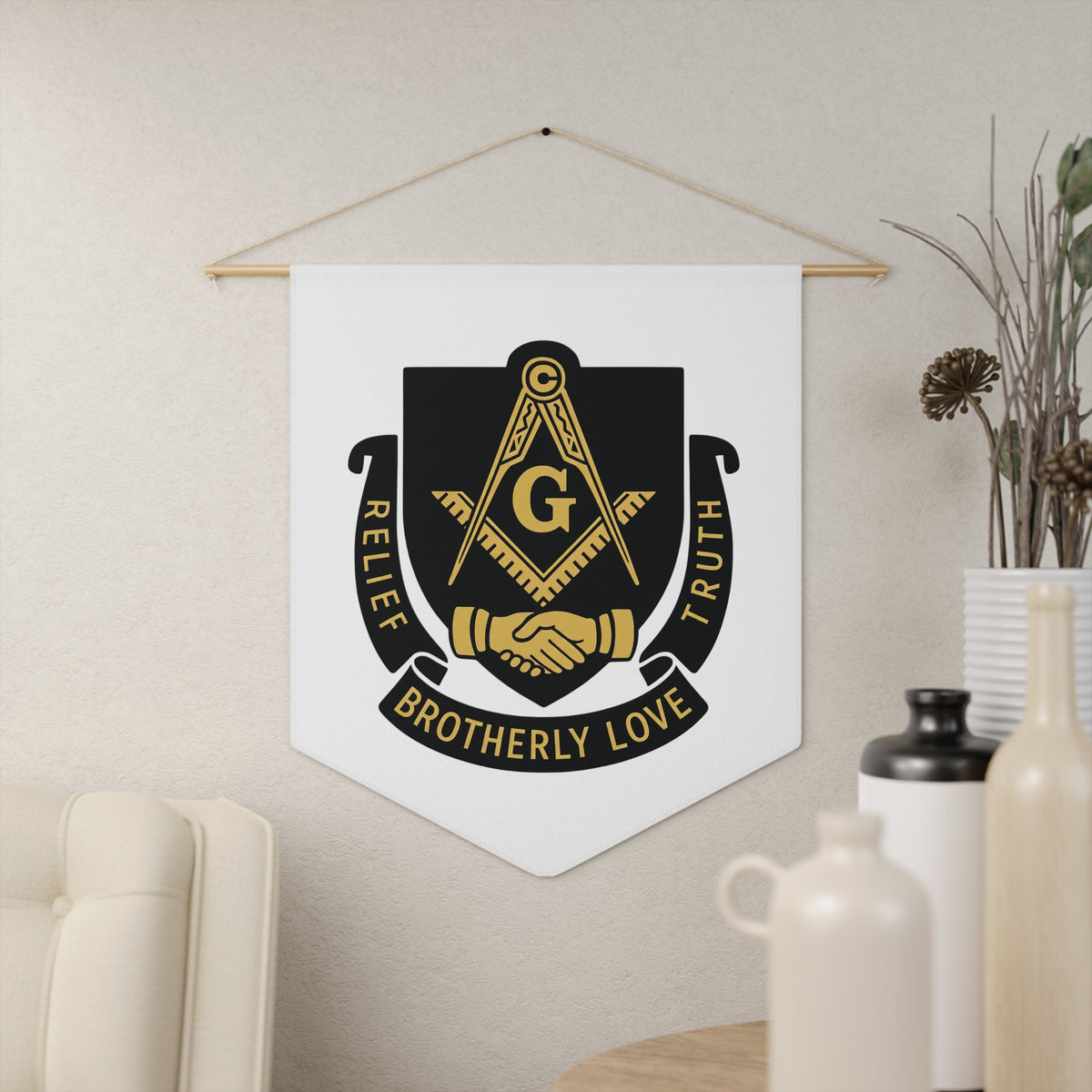Master Mason Blue Lodge Pennant - Relief Brotherly Love Truth - Bricks Masons