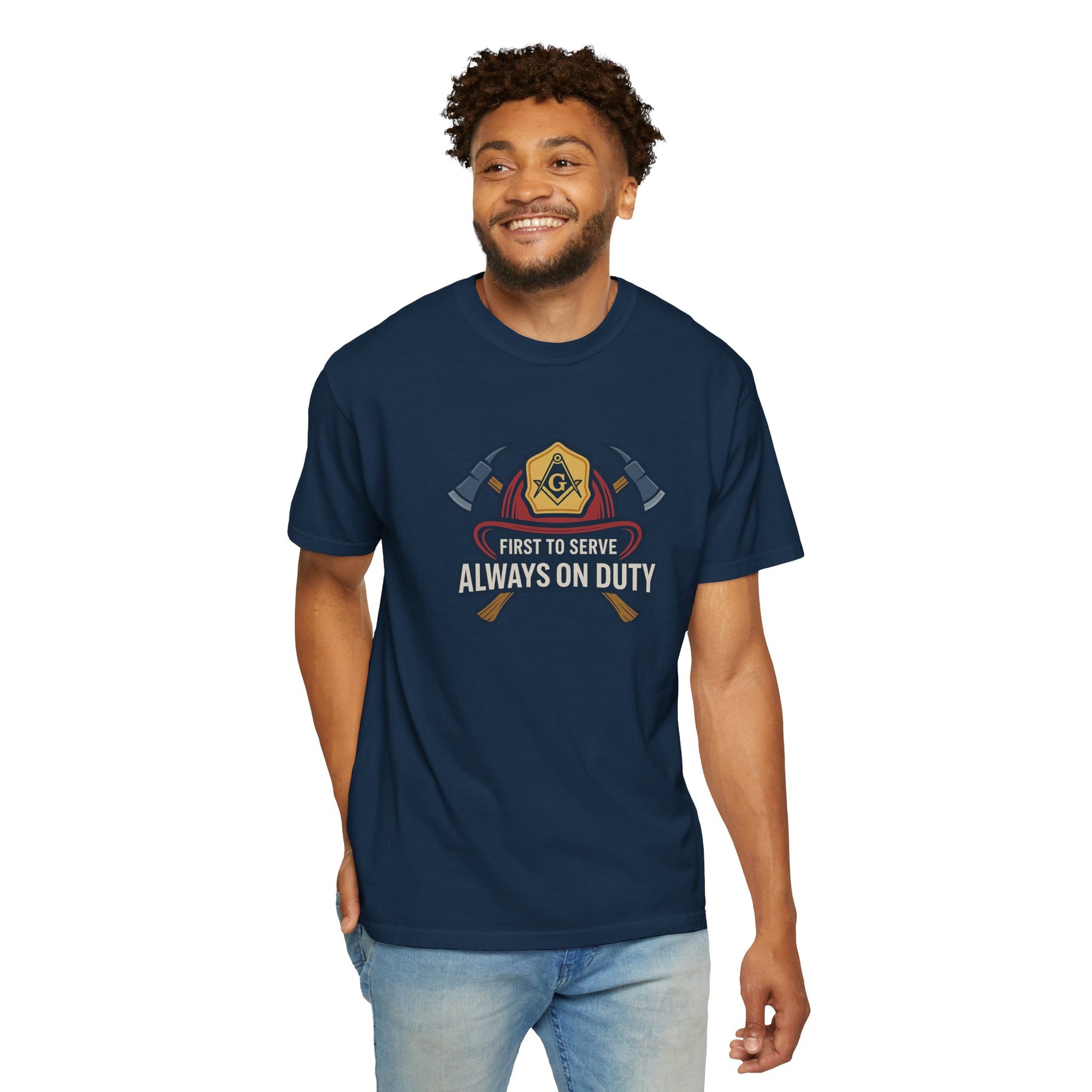 Master Mason Blue Lodge T-Shirt - Garment-Dyed Firefighter Tee - Bricks Masons