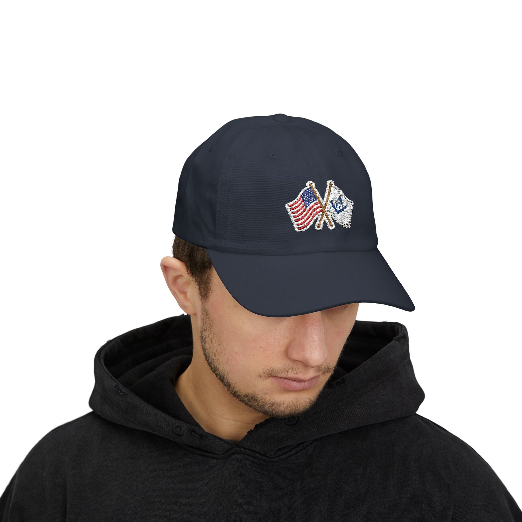 Master Mason Blue Lodge Baseball Cap - Cotton Various Colors Crossed Flags - Bricks Masons