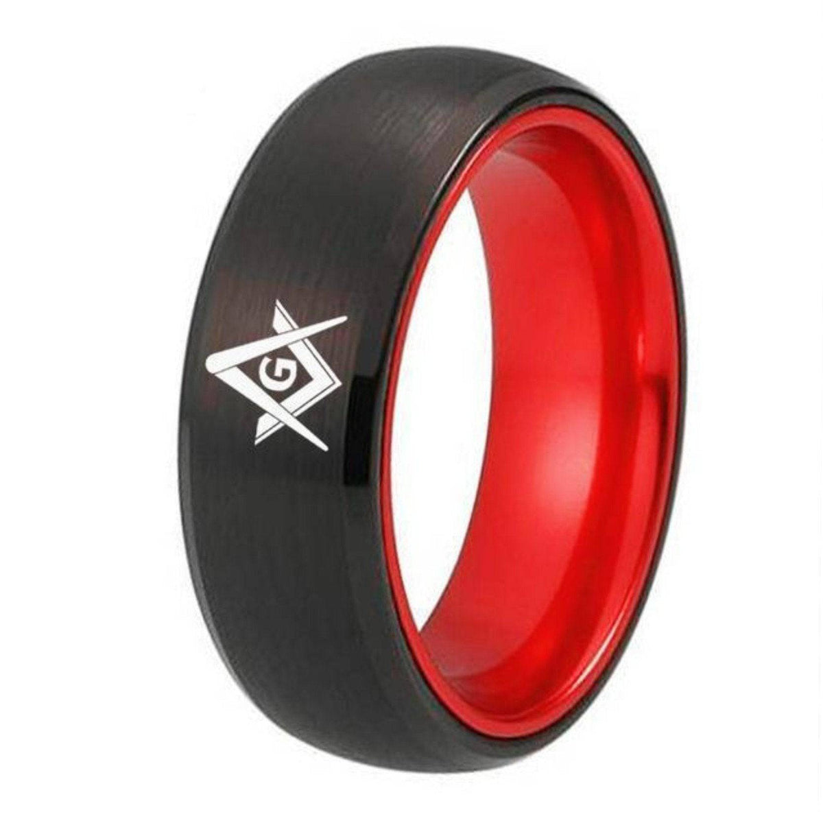 Master Mason Blue Lodge Ring - Black Tungsten With Red Aluminum Inlay Personalizable - Bricks Masons