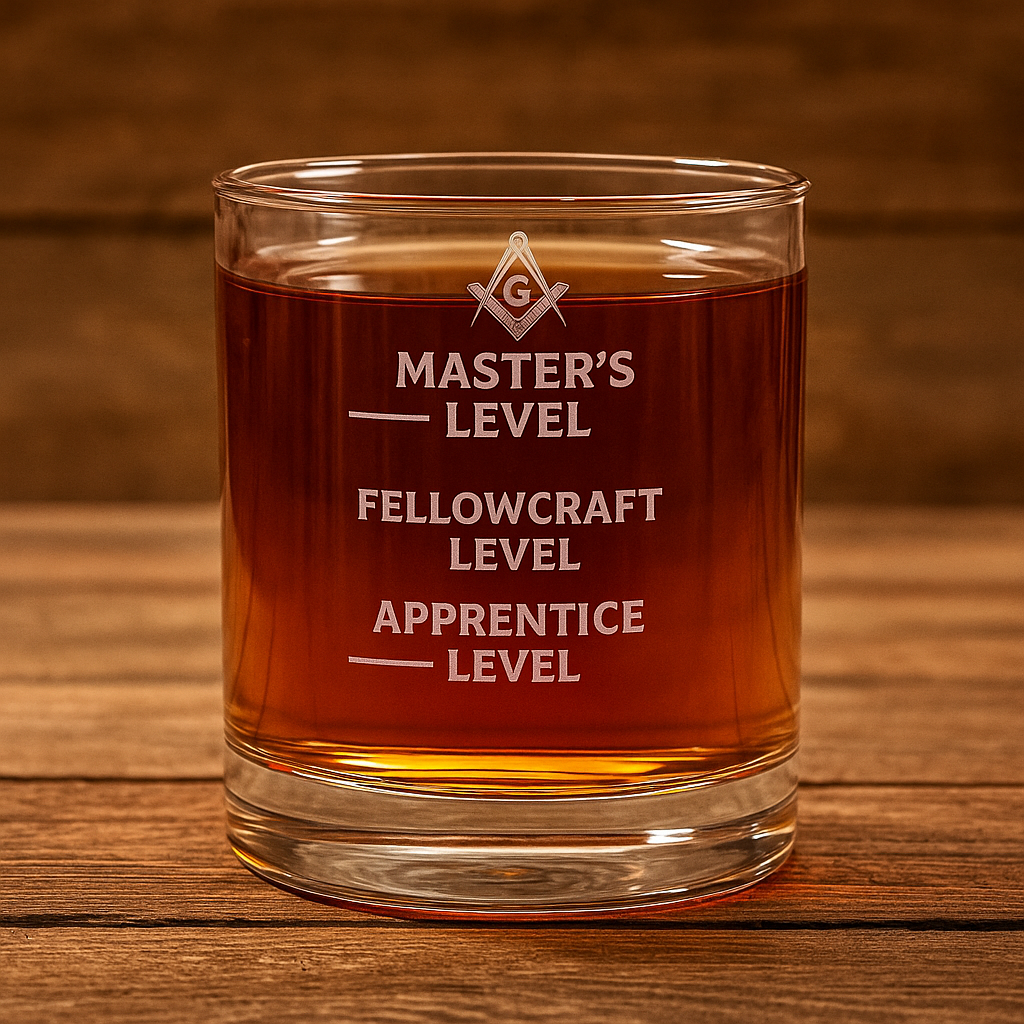 Master Mason Blue Lodge Whiskey Glass - Apprentice Fellowcraft & Master Level Glass
