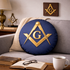 Master Mason Blue Lodge Pillow - Blue with Golden Square & Compass G - Bricks Masons