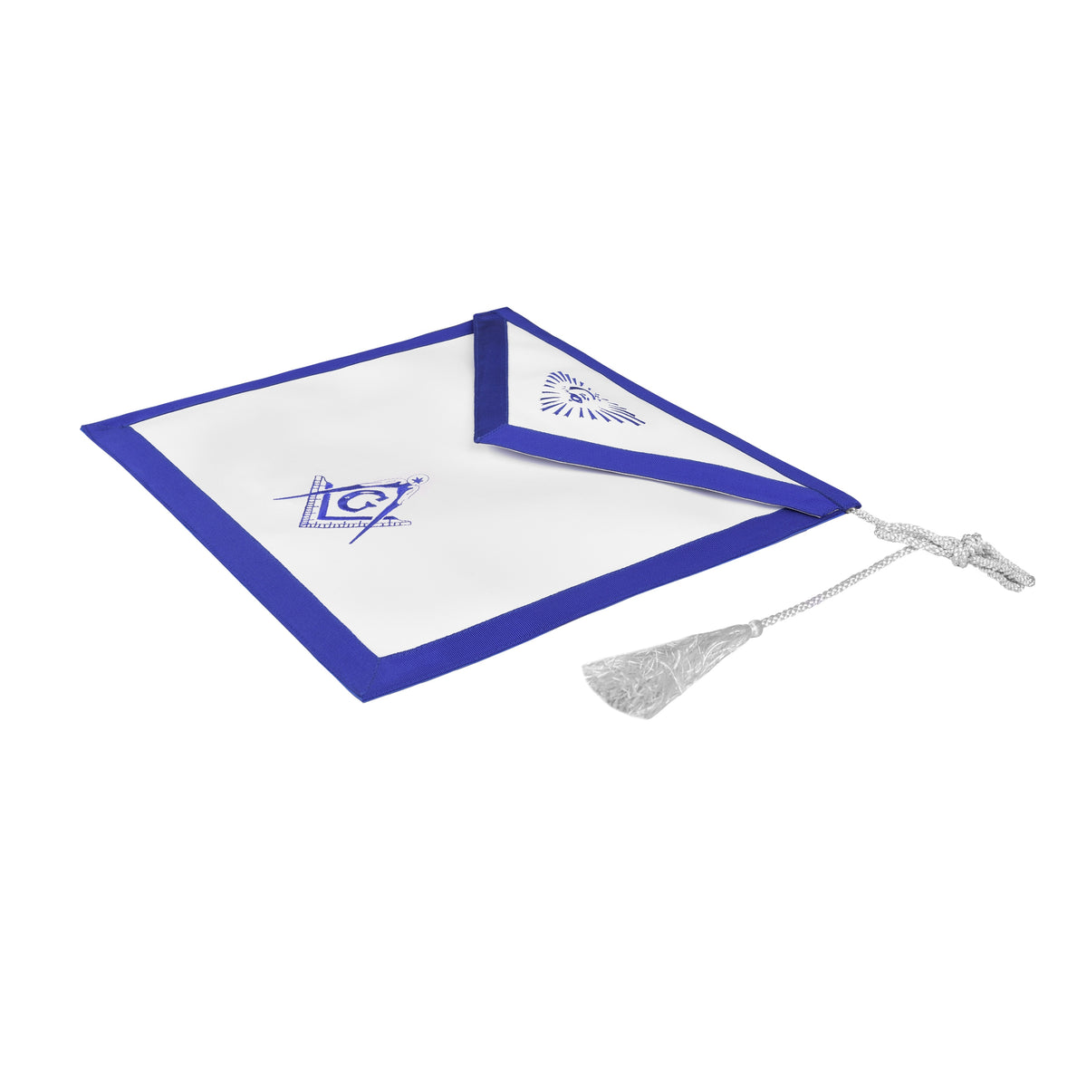 Master Mason Blue Lodge Apron - Blue Borders & White Tassels - Bricks Masons
