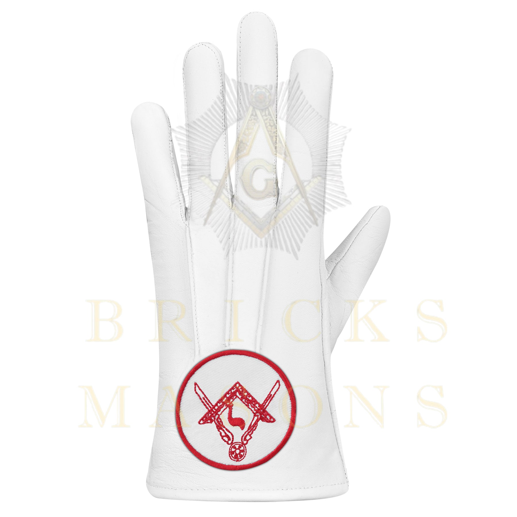 14th Degree Scottish Rite Gloves - White Leather Central Jurisdiction - Bricks Masons