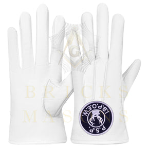 Past State President Elks of the World Gloves - White Leather - Bricks Masons