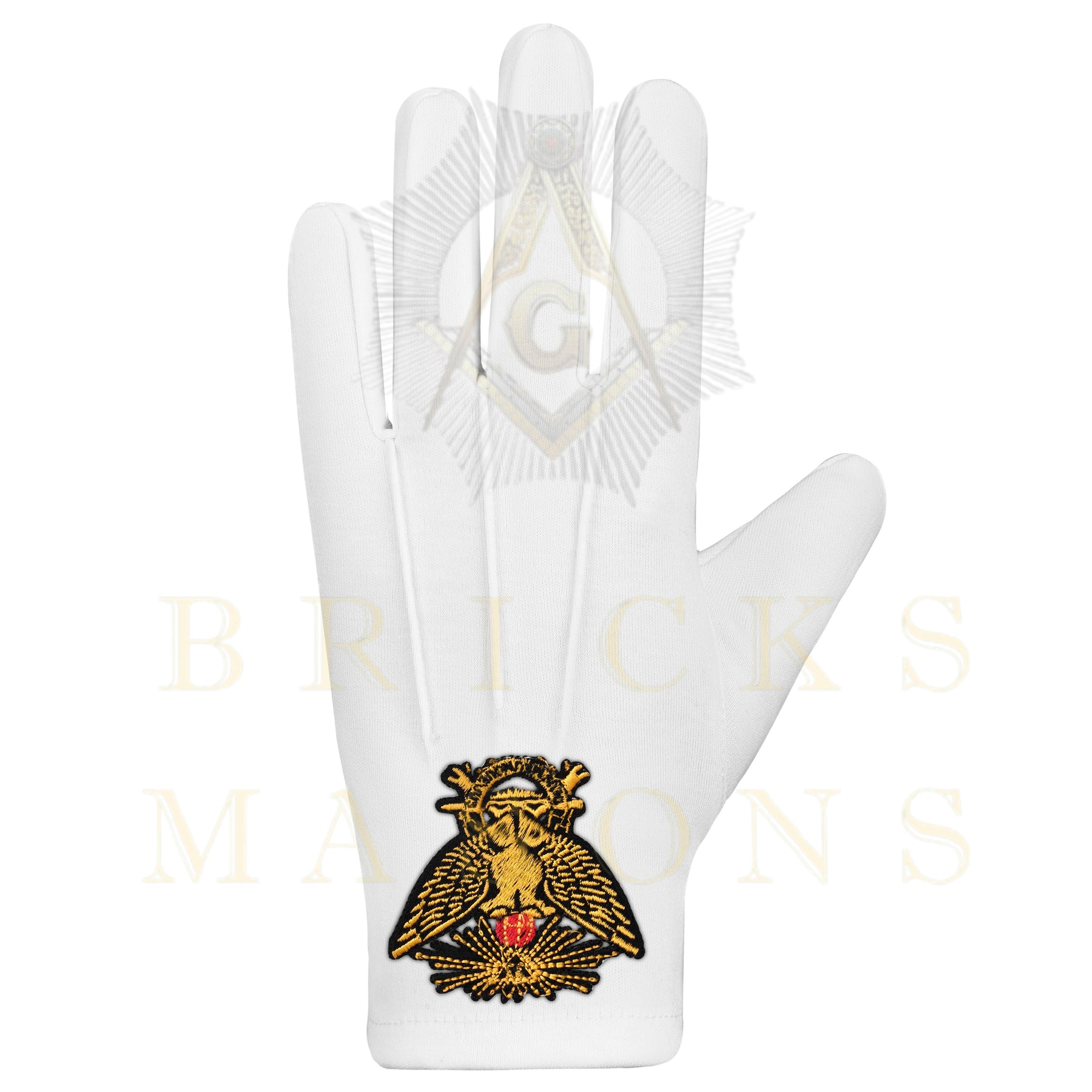 33rd Degree Scottish Rite Gloves - White Cotton Wings Up - Bricks Masons