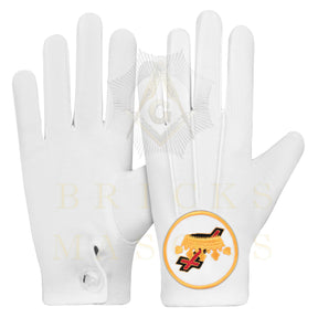 Lady Knights HoTC Gloves - White Cotton Cross and Crown emblem - Bricks Masons
