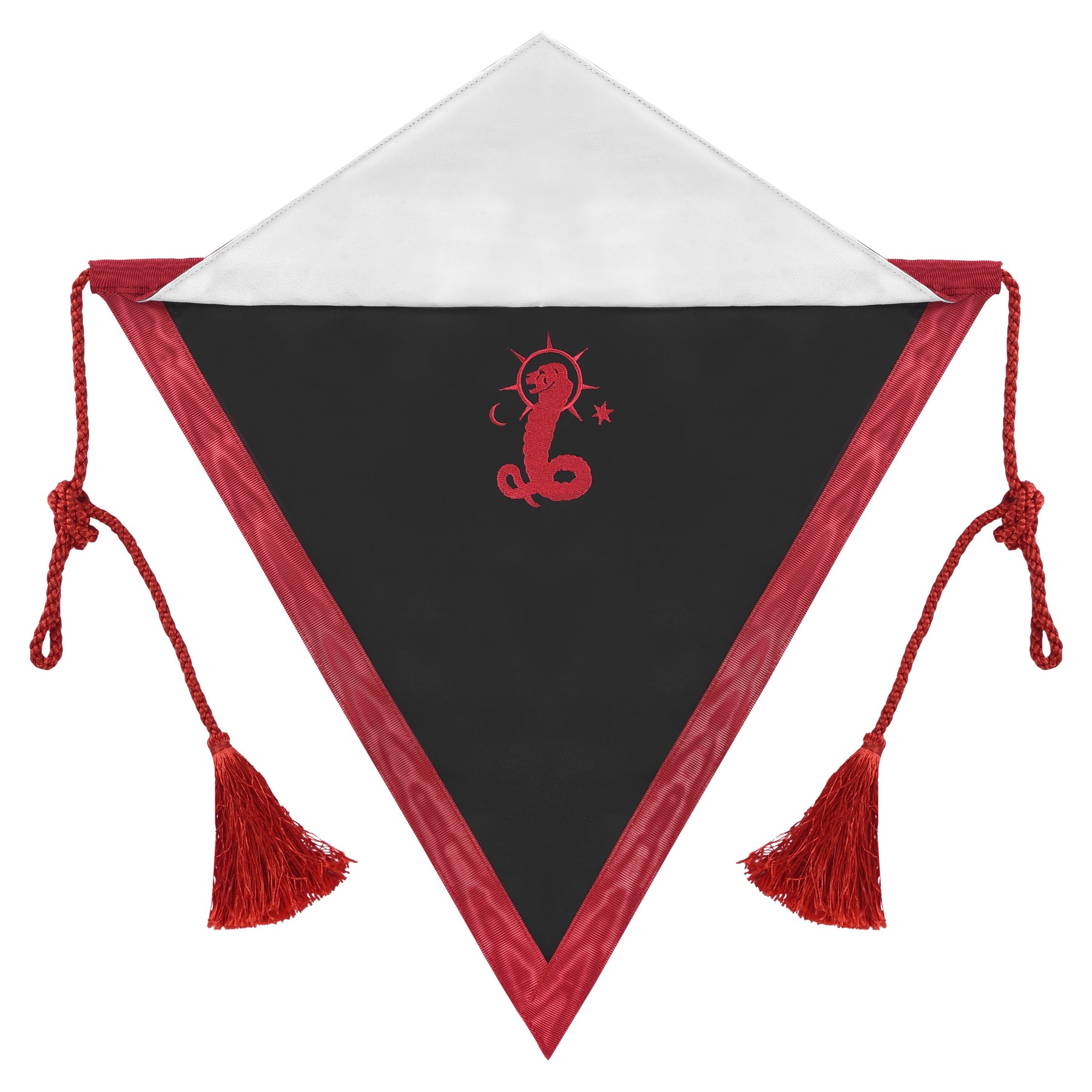 Tablier de rite écossais - Broderie triangulaire noire à la main avec ruban rouge et glands