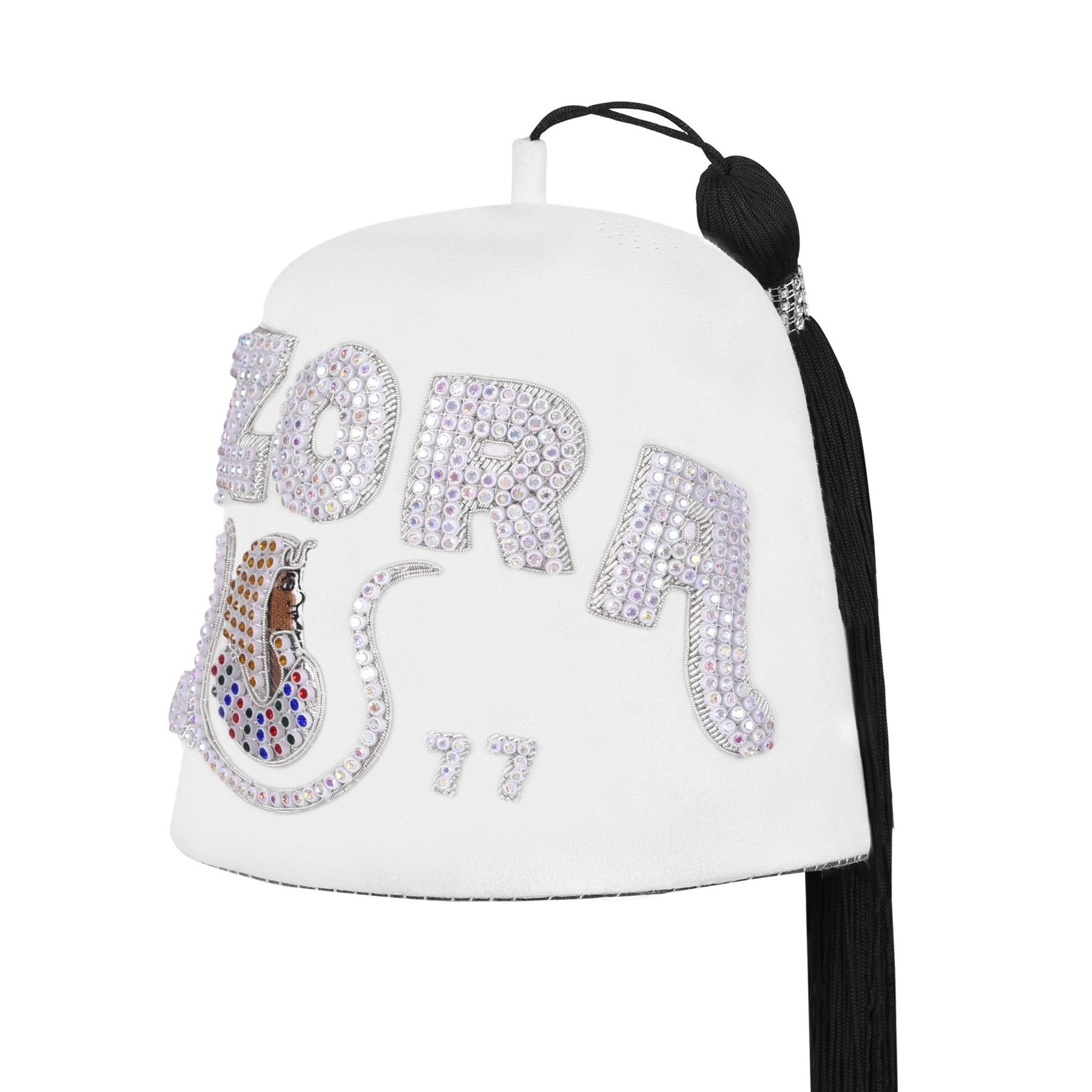 Chapeau DOI PHA Fez - Broderie blanche pure avec strass (3 rangées comme sur la photo)