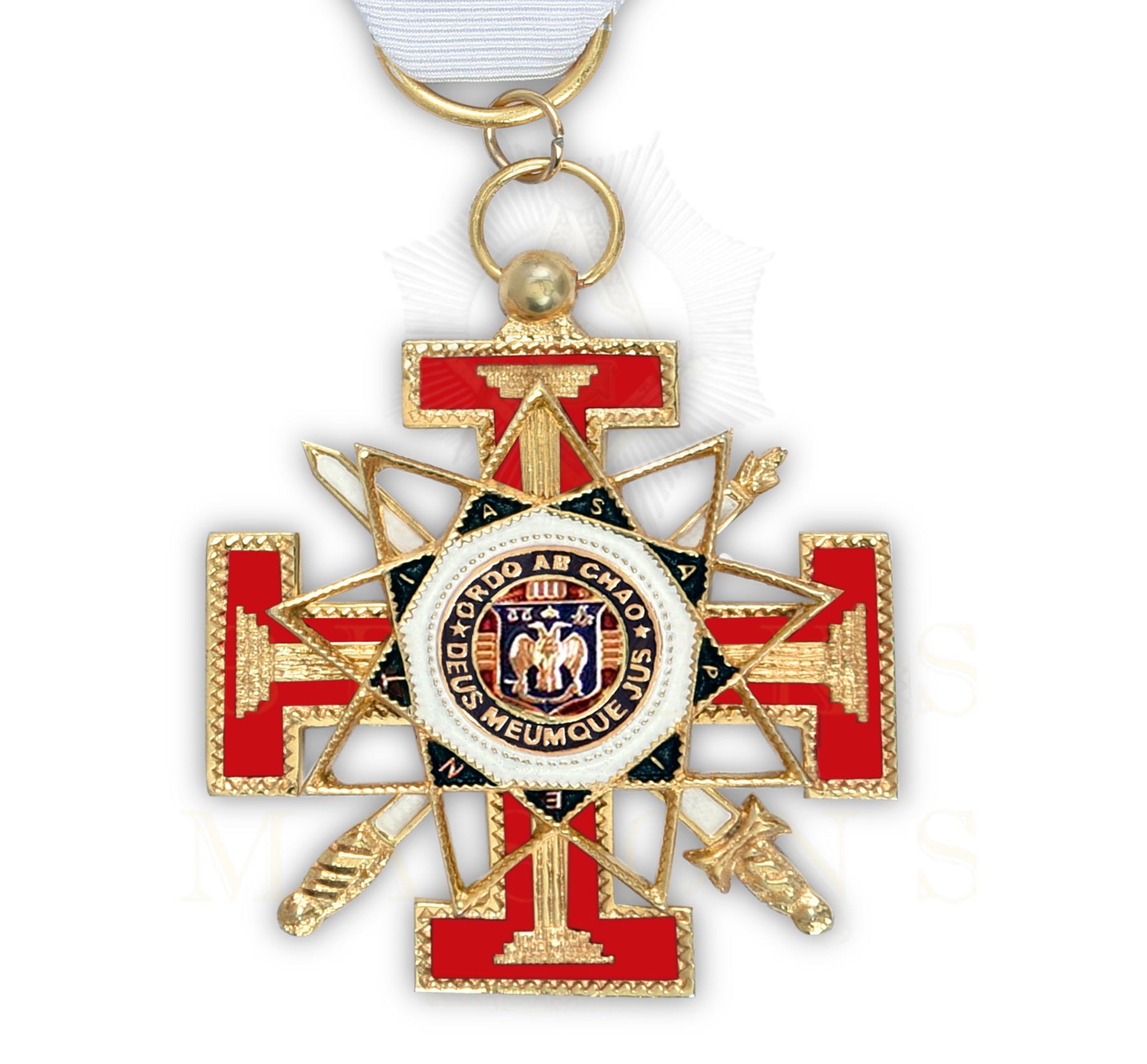 33rd Degree Scottish Rite Breast Jewel - Rose Gold & White Ribbon - Bricks Masons