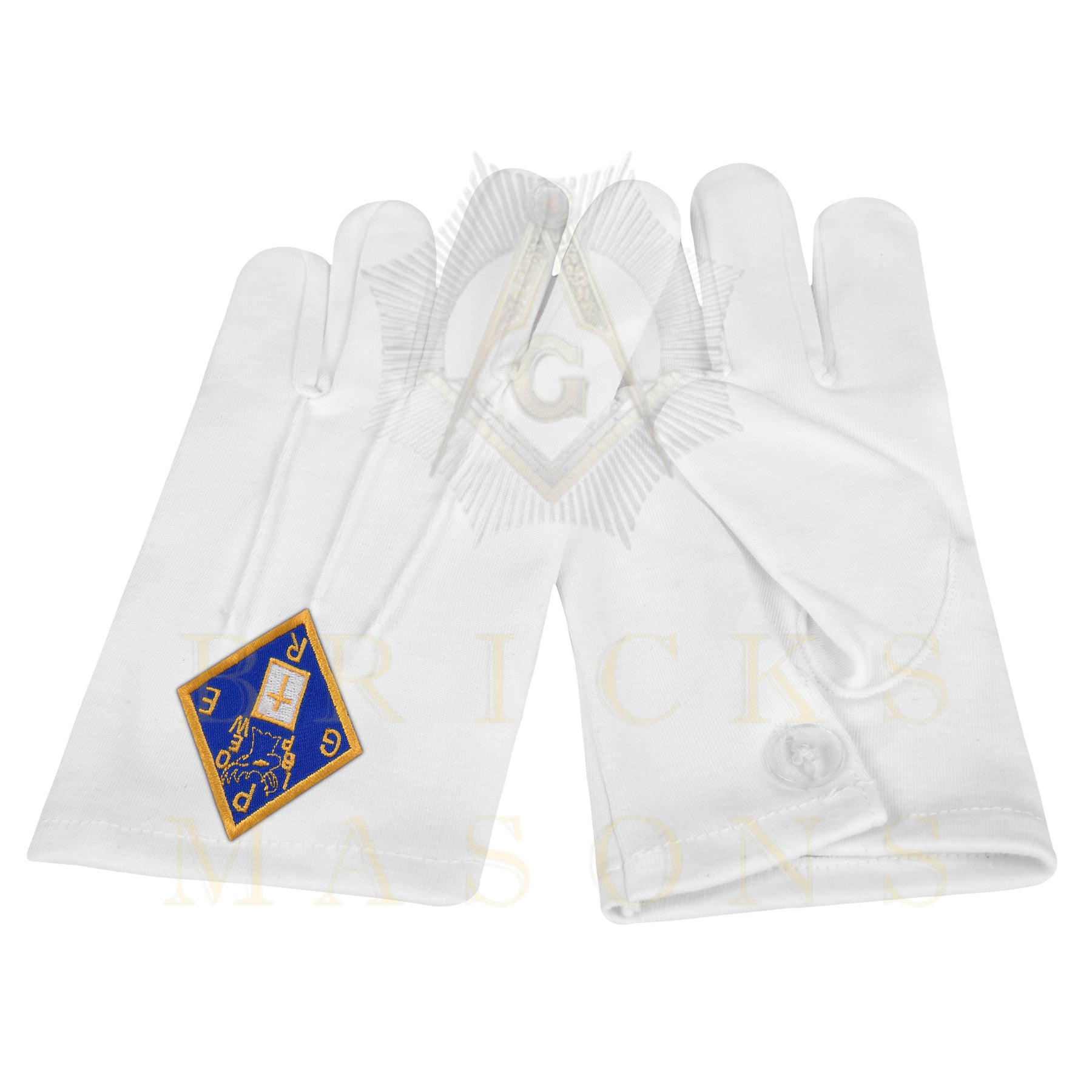 Past Grand Exalted Ruler Elks of the World Gloves - White Cotton - Bricks Masons
