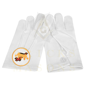 Lady Knights HoTC Gloves - White Cotton Cross and Crown emblem - Bricks Masons