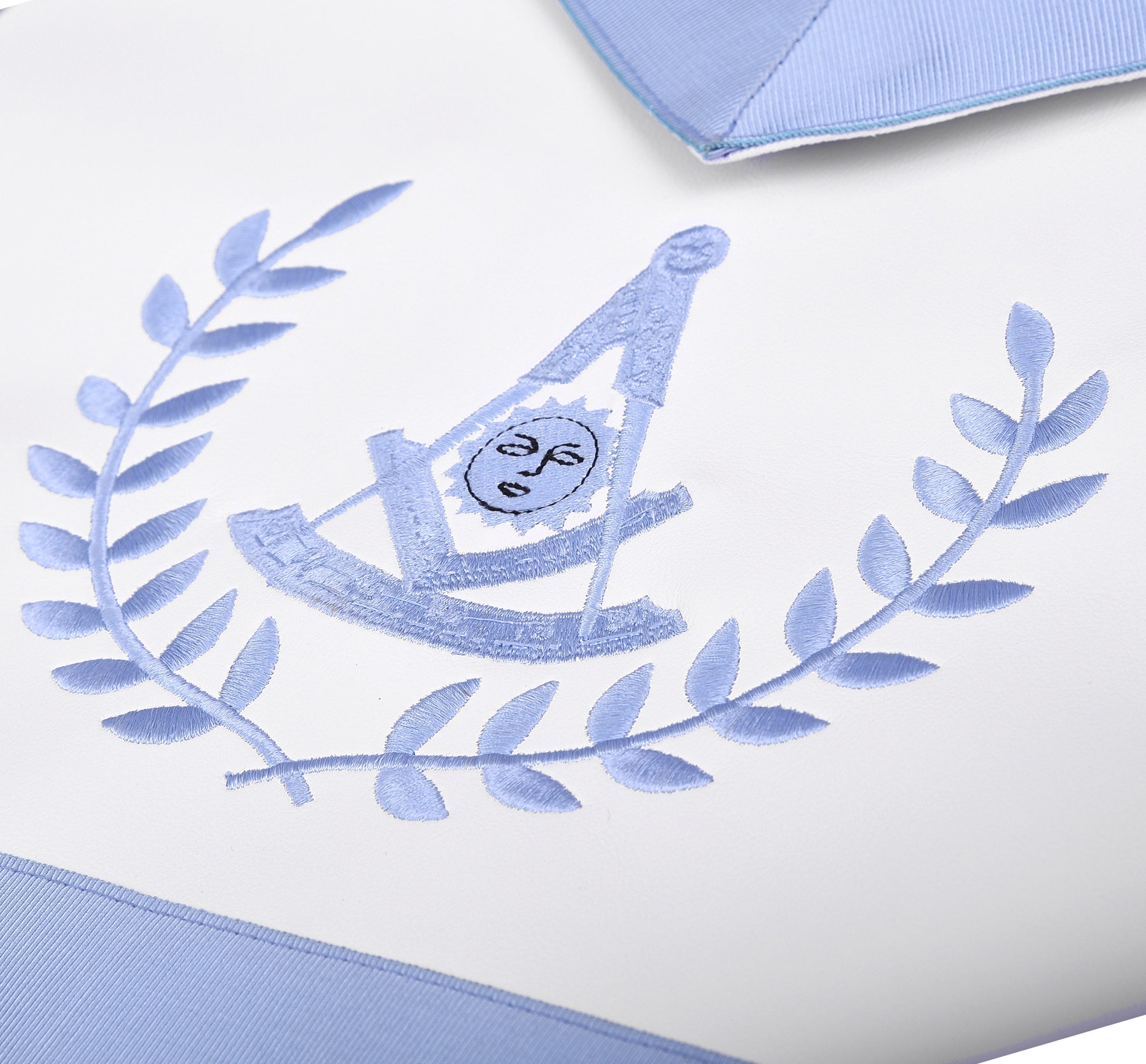 Past Master Blue Lodge Apron - Light Blue Grosgrain Ribbon With Wreath - Bricks Masons