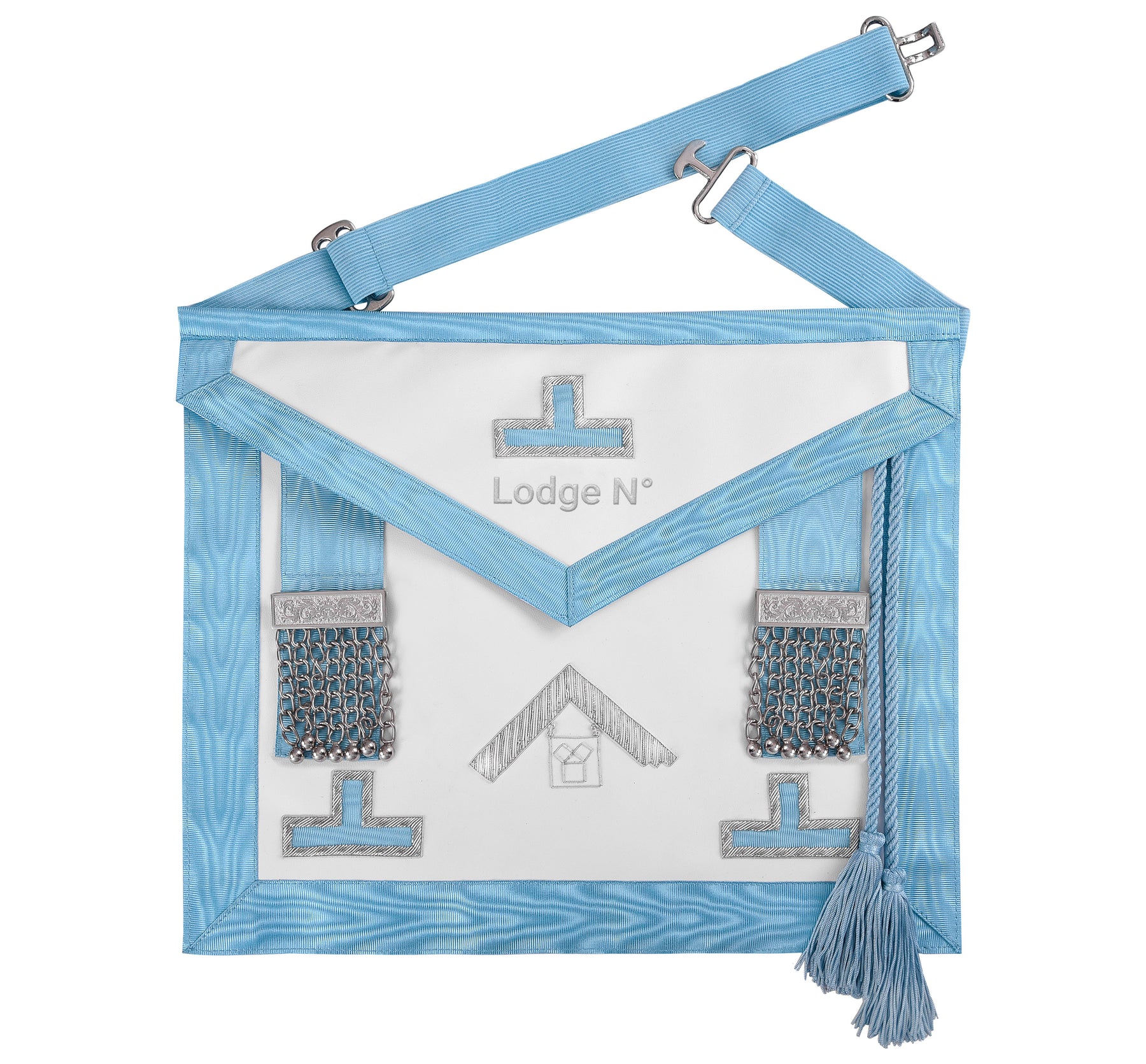 Past Master Craft English Regulation Apron - White & Turquoise Moire