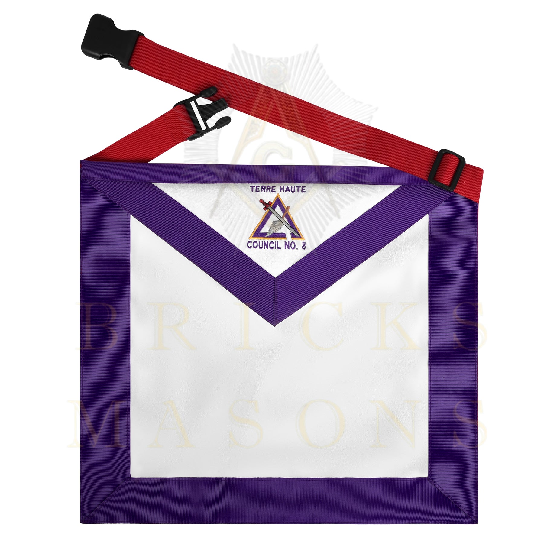 Royal Arch Chapter & Council Apron - Reversible Double-Sided Purple & Red Ribbon - Bricks Masons