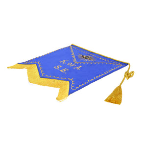 Knights of the All Seeing Eye Apron - Blue Cloth Fabric With Yellow Fringe & Tassels - Bricks Masons
