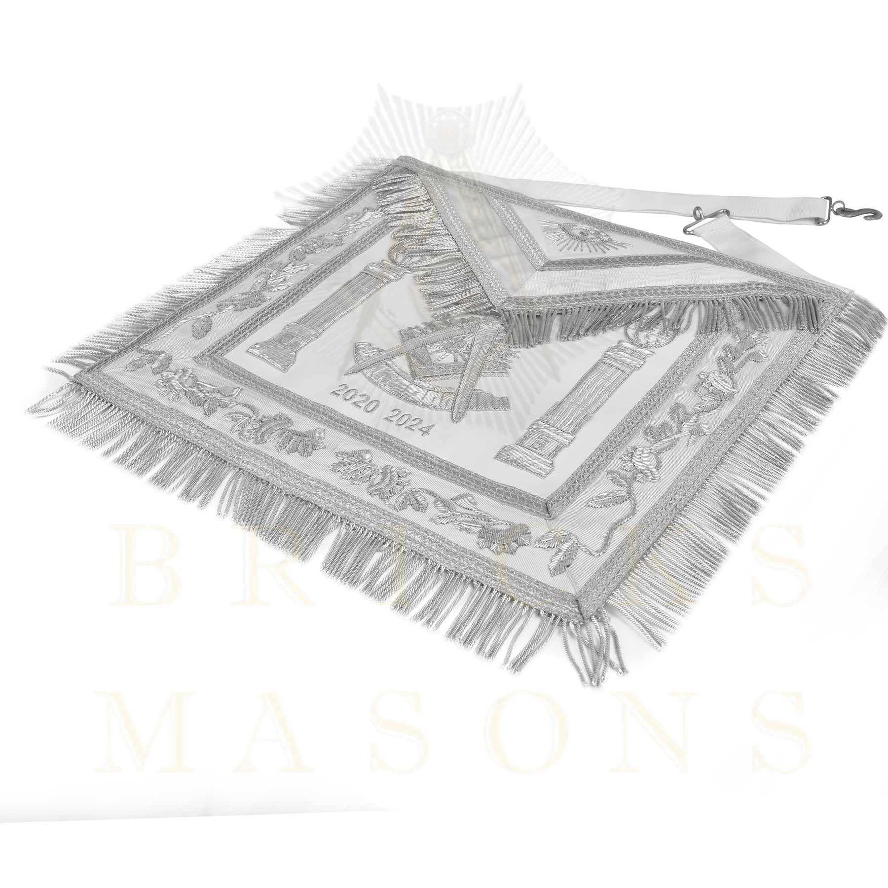 Past Master Blue Lodge Apron - Bullion With Wreath & Pillars - Bricks Masons