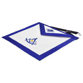 Past Master Blue Lodge Apron - Blue Grosgrain with Gold & Blue Emblem