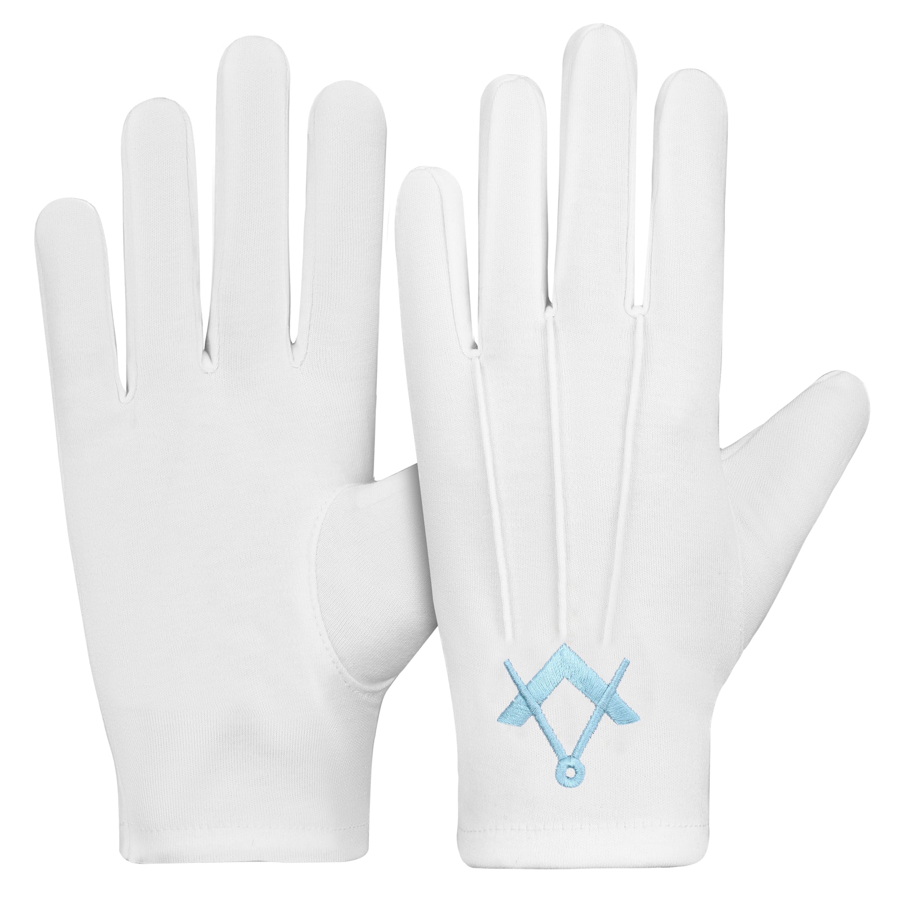 Master Mason Blue Lodge Gloves - Blue Square & Compass White Cotton - Bricks Masons