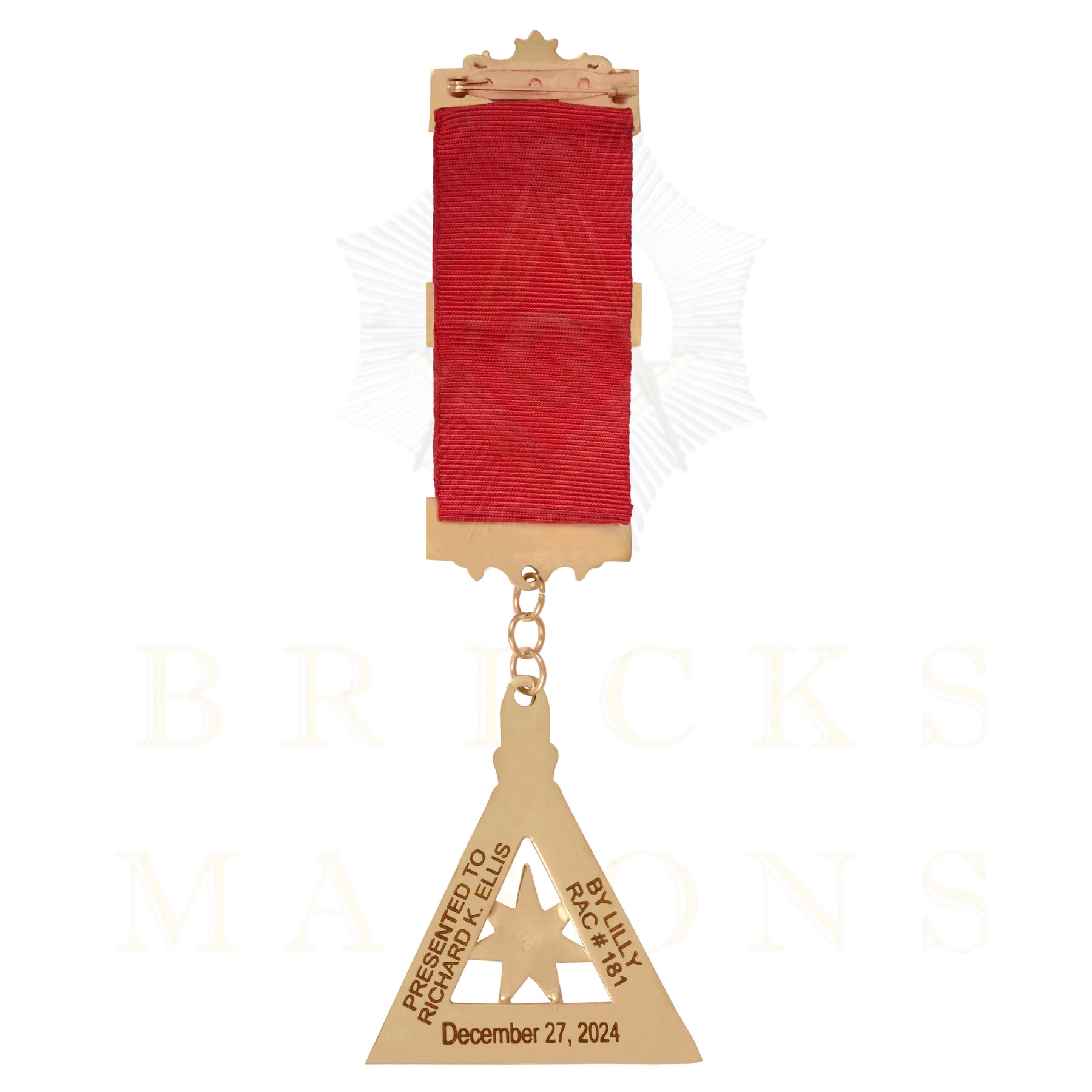 Past High Priest Royal Arch Chapter Breast Jewel - Gold Plated Star With Ribbon - Bricks Masons
