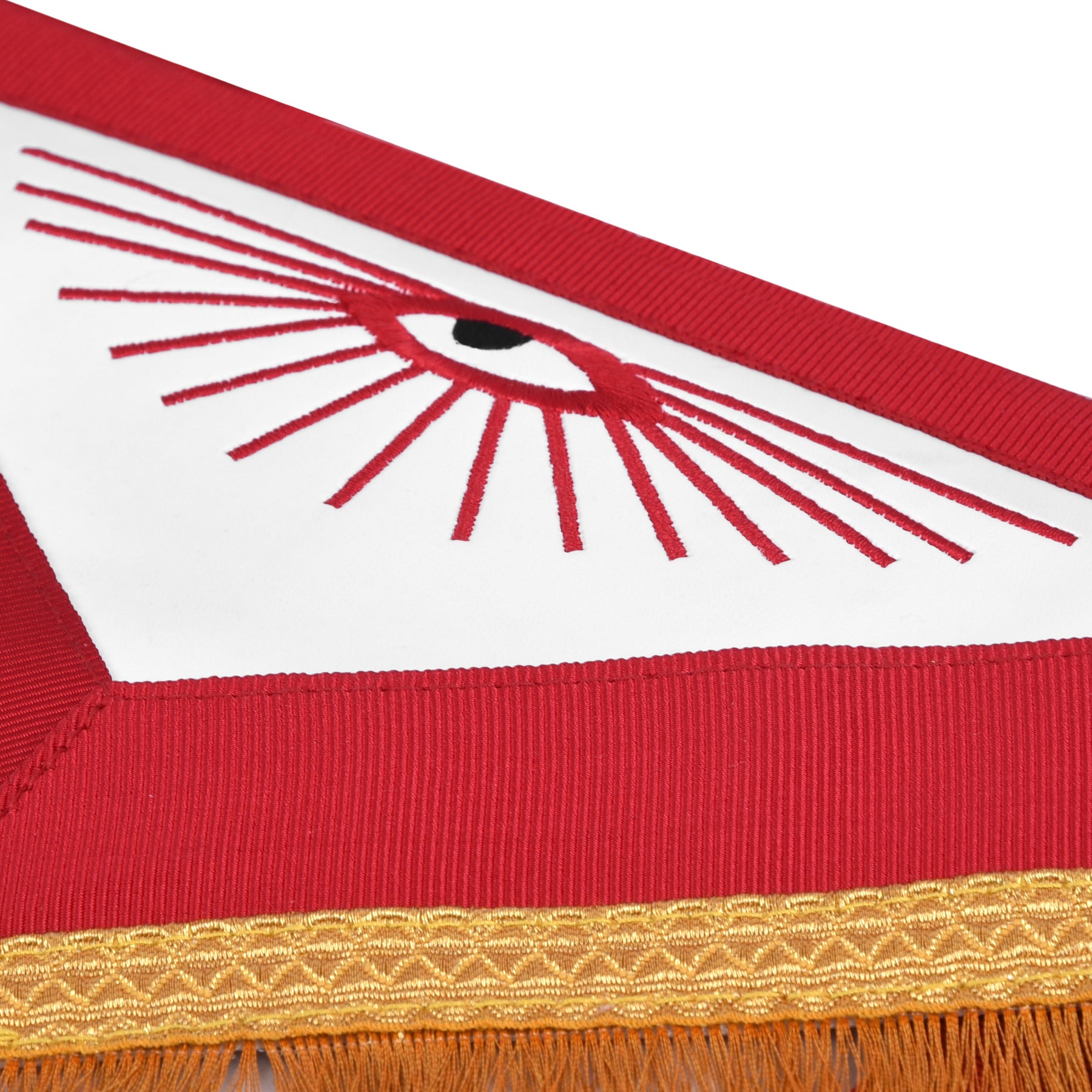 Master Mason Blue Lodge Apron - Red Ribbon Golden Bullion With Wreath & Fringe - Bricks Masons