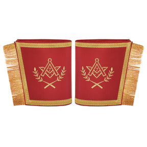 Master Mason Blue Lodge Cuff - Red with Gold Machine Embroidery Bullion & Fringe - Bricks Masons