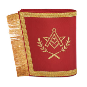 Master Mason Blue Lodge Cuff - Red with Gold Machine Embroidery Bullion & Fringe - Bricks Masons
