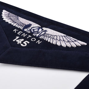 Senior Warden Officer Apron - Kenton Lodge Navy Velvet With Silver Embroidery Thread