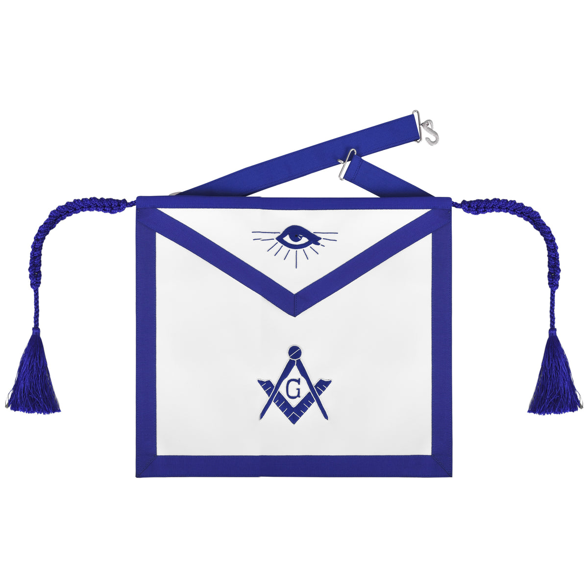 Master Mason Blue Lodge Apron - White Cotton With Blue Cords & Tassels - Bricks Masons