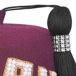 Chapeau Shriners Fez - Lettres strass en laine bordeaux