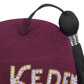 Daughters Of Sphinx Fez Hat - Burgundy Wool Rhinestones Letters