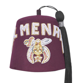 Chapeau Shriners Fez - Lettres strass en laine bordeaux