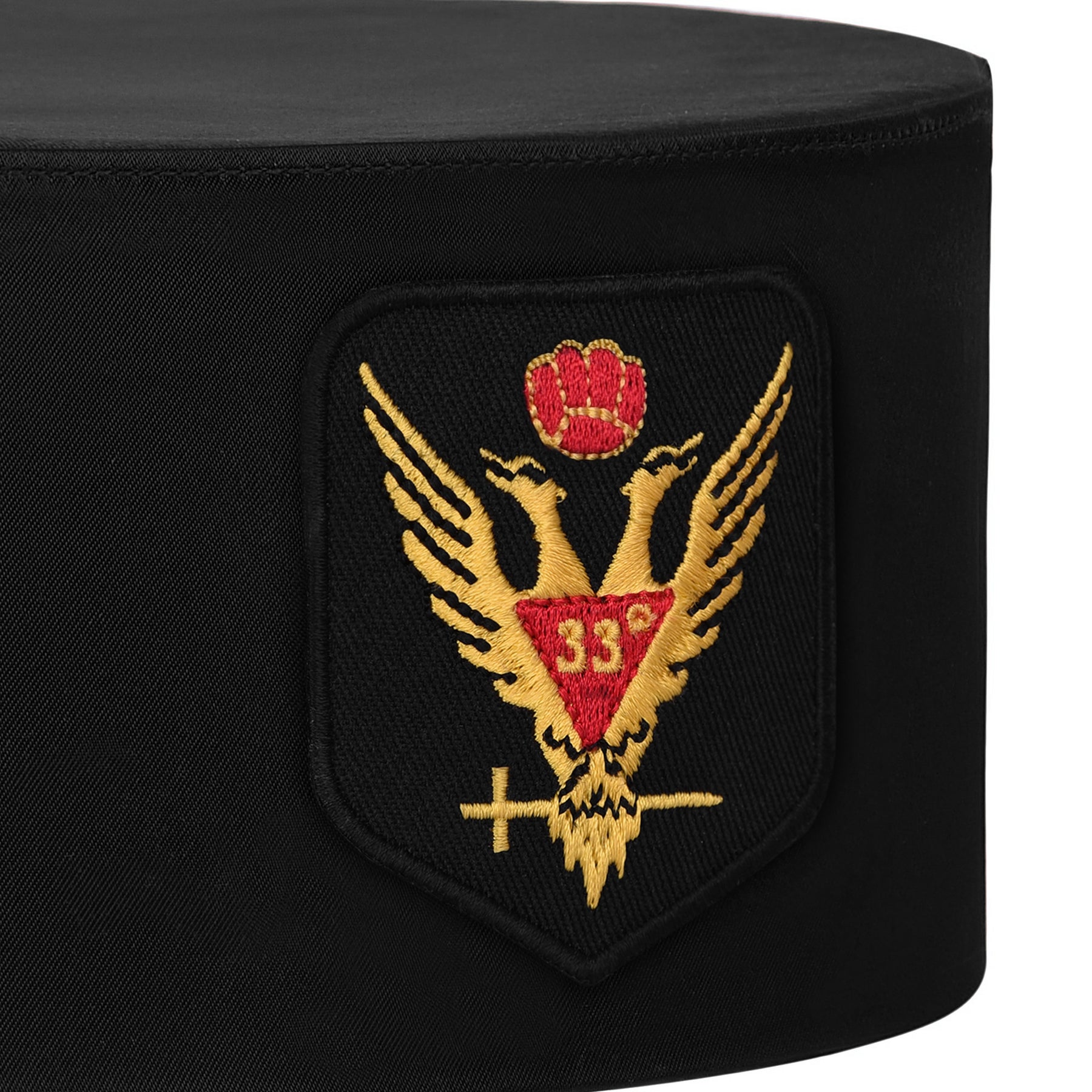 33rd Degree Scottish Rite Crown Cap - Black Rayon With Wings Up Red & Gold - Bricks Masons