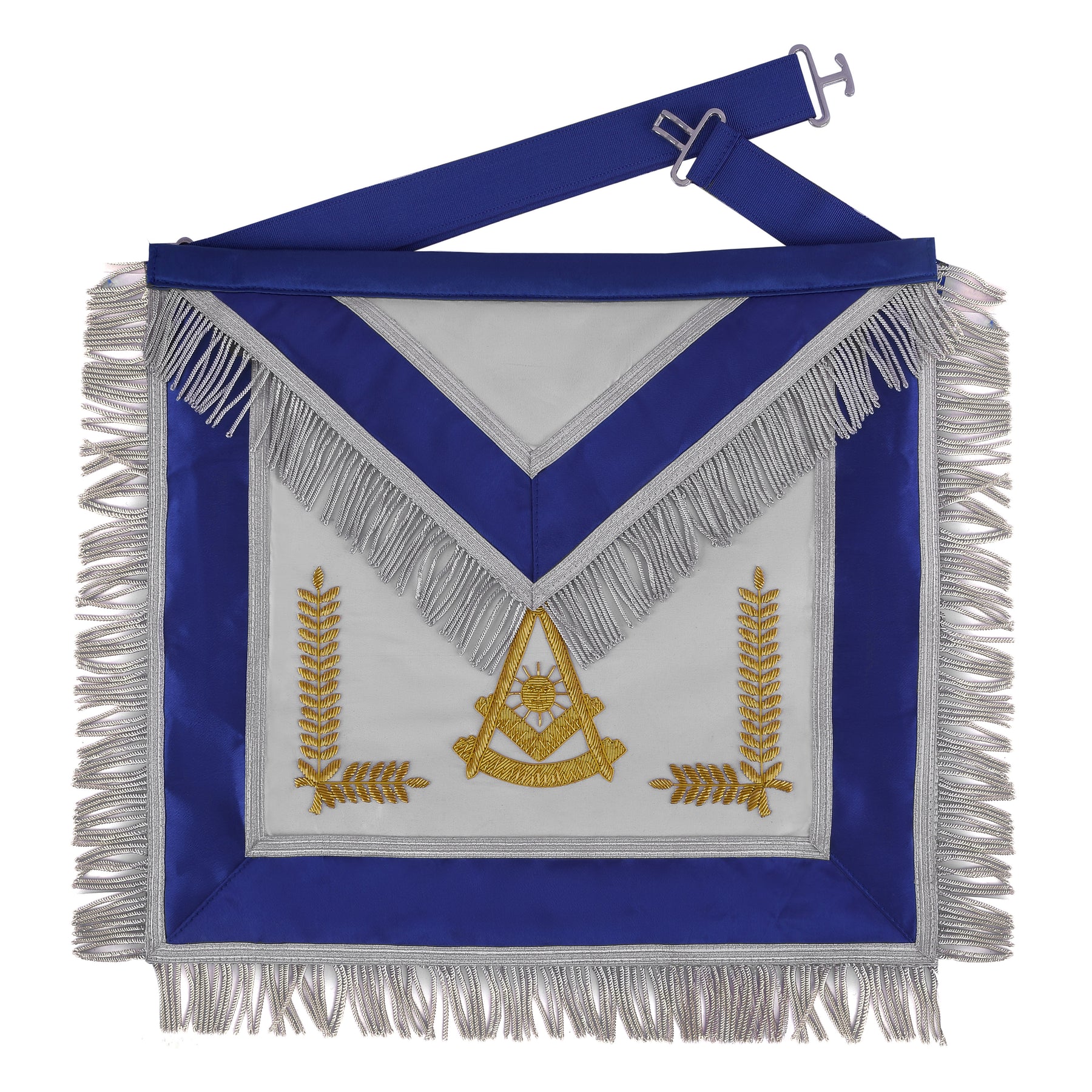 Past Master Blue Lodge California Regulation Apron - Hand Embroidery Gold Bullion With Silver Braid Fringe - Bricks Masons