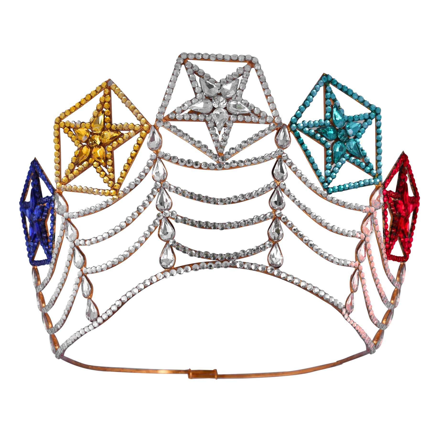 OES Crown - Rhodium Plating With Colorful Stars - Bricks Masons