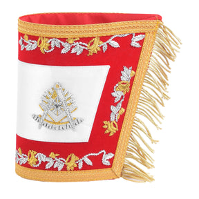 Past Master Blue Lodge California Regulation Cuff - Red Hand Embroidery With Gold Fringe - Bricks Masons