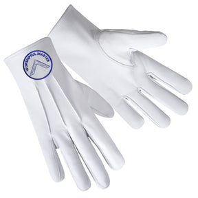 Worshipful Master Blue Lodge Glove - White Leather With Round Patch - Bricks Masons