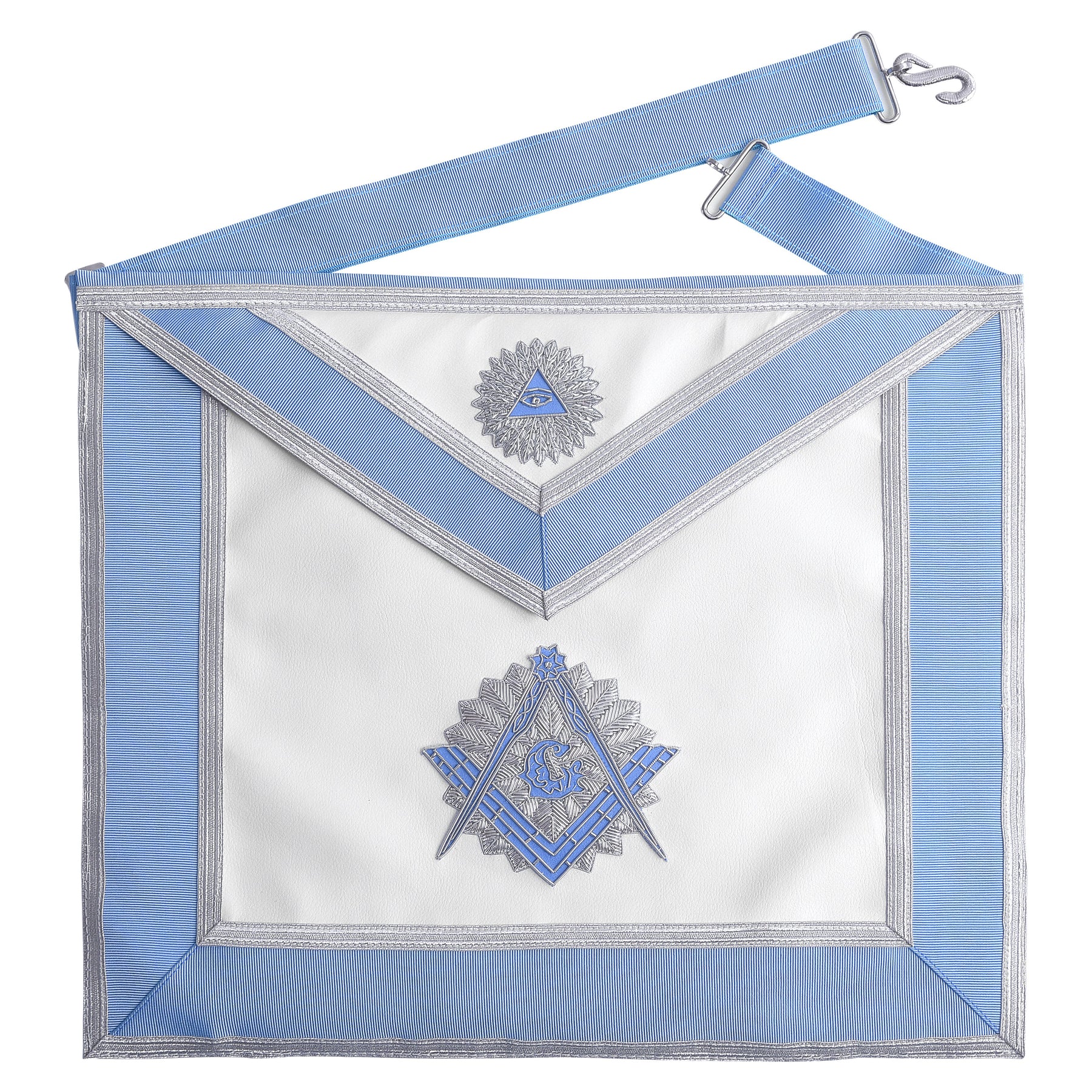 Master Mason Blue Lodge Apron - Light Blue & White With Machine Embroidery - Bricks Masons