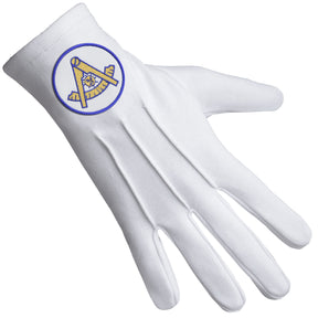 Past Master Blue Lodge California Regulation Glove - Pure Cotton With Gold Emblem With Blue Borders - Bricks Masons